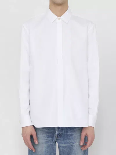 Saint Laurent Yves Collar Cotton Poplin Long Sleeve Shirt In White