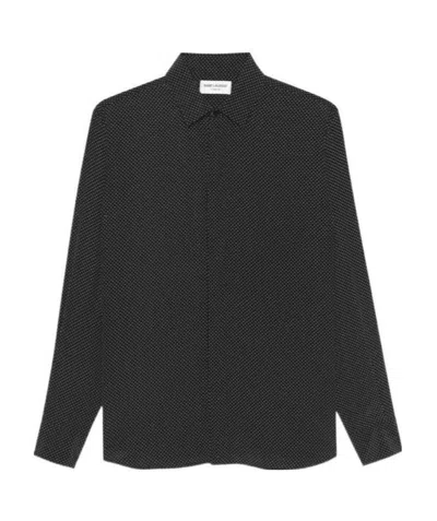 Saint Laurent Yves Collar Dot-print Shirt In Black