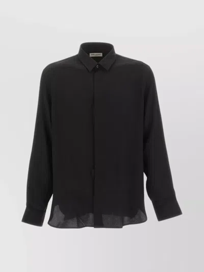Saint Laurent Yves Collar Shirt Sheer Hem Panel In Black