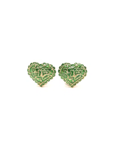 Saint Laurent Yves Heart Clip-on Earrings In Green