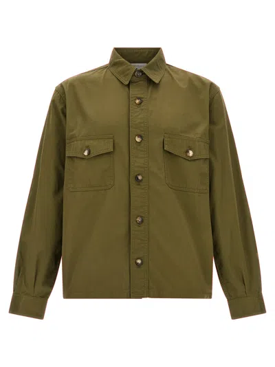 Saint Laurent Long-sleeved Twill Overshirt In Khaki