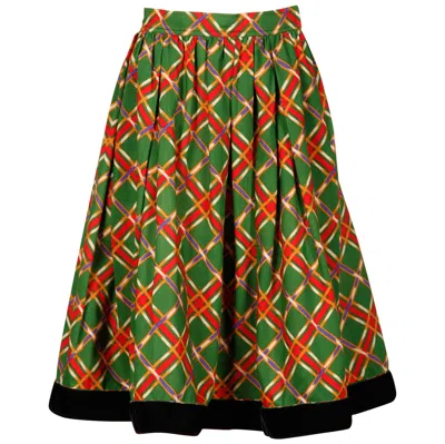 Pre-owned Saint Laurent Yves  1970s Vintage Plaid Wool Midi Skirt In Black