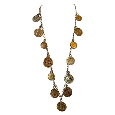 Pre-owned Saint Laurent Yves  1977 Gypsy Coin Medallion Gold Tone Necklace Single Strand In Multi