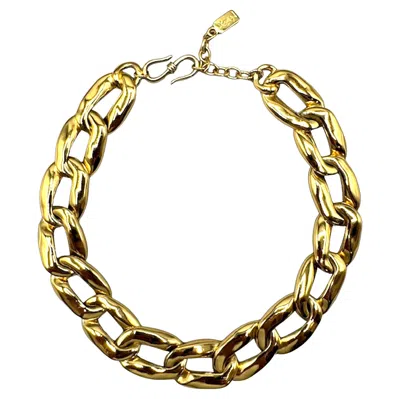 Pre-owned Saint Laurent Yves  1980s Gold With Rhinestone Large Link Necklace In Multi