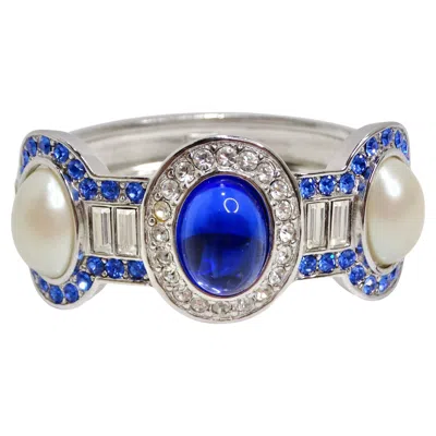 Pre-owned Saint Laurent Yves  1990s Faux Sapphire Pearl Clamper Bracelet In Blue