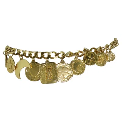 Pre-owned Saint Laurent Yves  1990s Gold Tone Charm Chain Belt In Brown