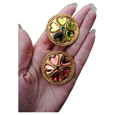 Pre-owned Saint Laurent Yves  1990s Goossens Heart Clover Clip-on Earrings In Multi