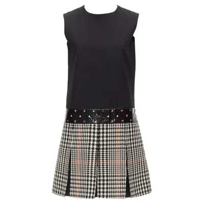 Pre-owned Saint Laurent Yves  2011 Runway Wool Black Houndstooth Fit Flare Dress Fr36 S