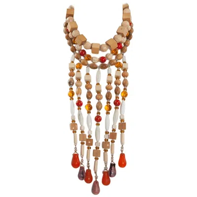 Pre-owned Saint Laurent Yves  African Inspired Multi-strand Necklace In Sand