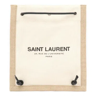 Pre-owned Saint Laurent Yves  Beige Black Canvas Leather Backpack Shoulder Bag () In Beige, Black