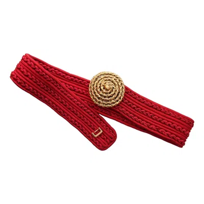 Pre-owned Saint Laurent Yves  Belt In Red Passementerie With Gilded Metal Buckle