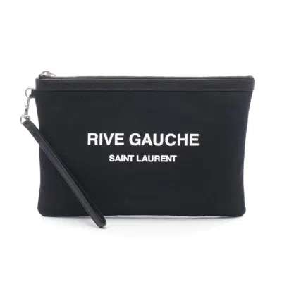 Pre-owned Saint Laurent Yves  Black Canvas Leather Clutch Bag Handbag ()