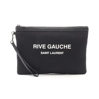 Pre-owned Saint Laurent Yves  Black Canvas Leather Clutch Bag Handbag ()
