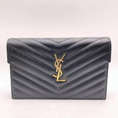 Pre-owned Saint Laurent Yves  Black Chain/shoulder Wallet ()