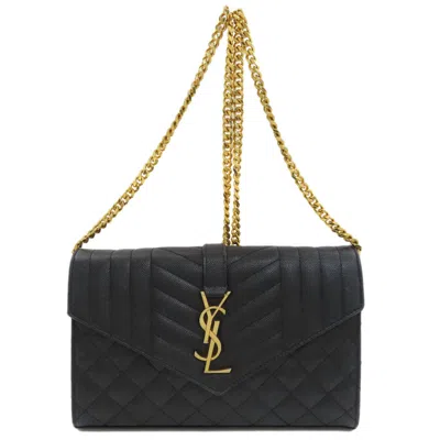 Pre-owned Saint Laurent Yves  Black Leather Chain/shoulder Wallet ()