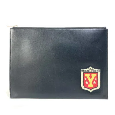 Pre-owned Saint Laurent Yves  Black Leather Clutch Bag Pouch ()