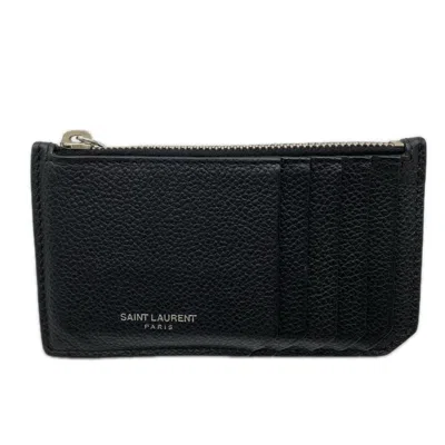 Pre-owned Saint Laurent Yves  Black Leather Coin Purse/coin Case ()