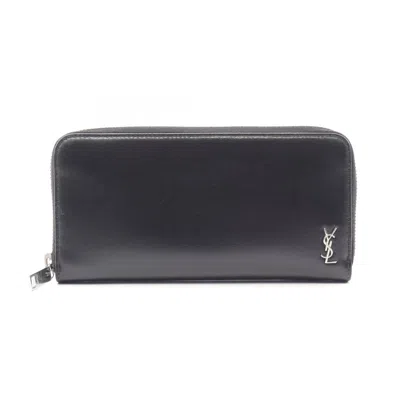 Pre-owned Saint Laurent Yves  Black Leather Long Wallet (bi-fold) ()