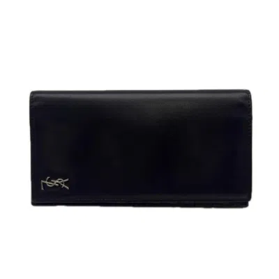 Pre-owned Saint Laurent Yves  Black Leather Long Wallet (bi-fold) ()