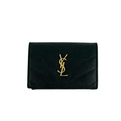 Pre-owned Saint Laurent Yves  Black Leather Wallet (tri-fold) ()