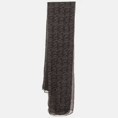 Pre-owned Saint Laurent Yves  Black Monogram Peint Voile Square Scarf