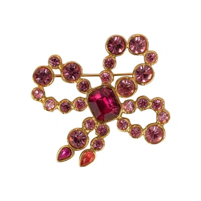 Pre-owned Saint Laurent Yves  Bow Brooch In Gold Plated Metal And Rhinestone In Multi