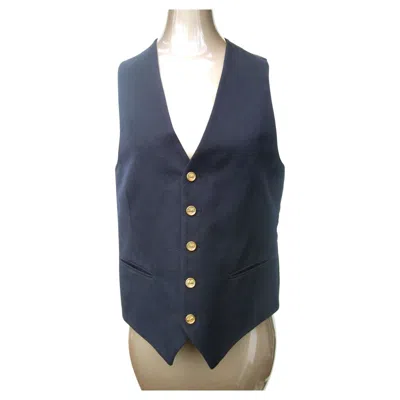 Pre-owned Saint Laurent Yves  Brass Ysl Buttons Dark Blue Wool Men's Unisex Vest C 1970s