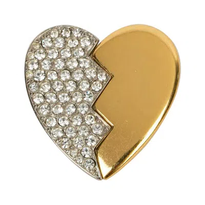 Pre-owned Saint Laurent Yves  Brooch In Gold And Silver Plated Heart With Rhinestones In Multi
