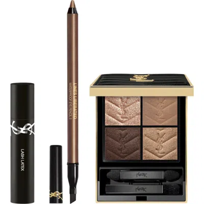 Saint Laurent Yves  Brown Look 3-piece Eye Set Eyeshadow, Eyeliner & Mascara Makeup Gift Set $112 Val In Multi