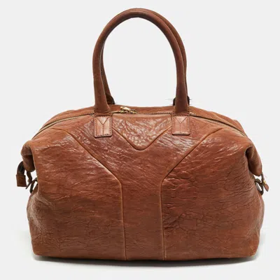 Pre-owned Saint Laurent Yves  Brown Pebbled Leather Easy Y Satchel