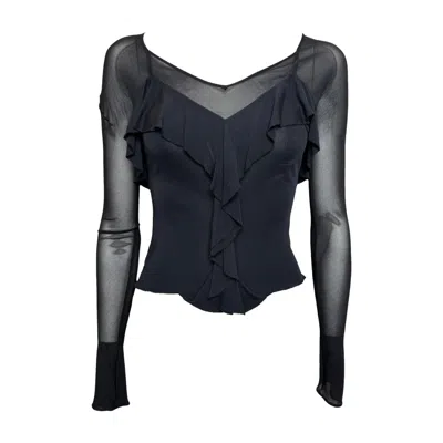 Pre-owned Saint Laurent Yves  By Tom Ford F/w 2003 Black Sheer Ruffled Top