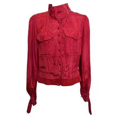 Pre-owned Saint Laurent Yves  By Tom Ford F/w 2004 Rive Gauche Red Satin-finish Blouson Shirt