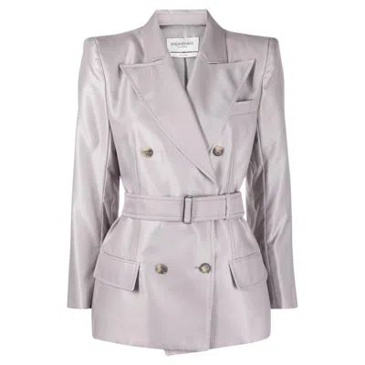Pre-owned Saint Laurent Yves  By Tom Ford Satin Lilac Blazer In Gray