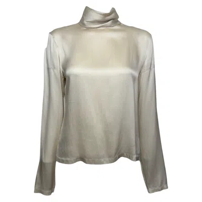 Pre-owned Saint Laurent Yves  By Tom Ford Silk High Necked Top 2000s Satin Turtleneck Blouse In Gray