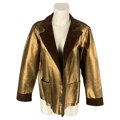 Pre-owned Saint Laurent Yves  By Tom Ford Size L Gold & Brown Leather Reversible Jacket