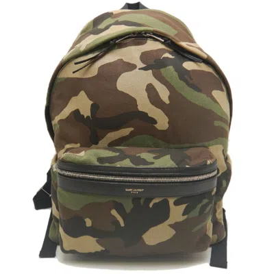 Pre-owned Saint Laurent Yves  Camouflage Khaki Canvas Leather Backpack () In Camouflage, Khaki