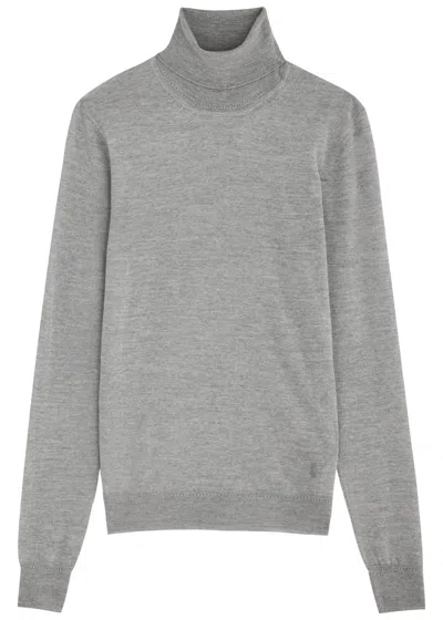 Saint Laurent Yves  Cassandre Fine-knit Wool Jumper In Grey