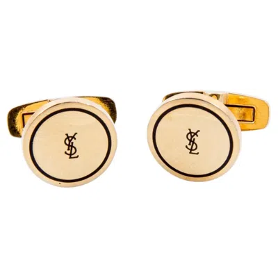 Pre-owned Saint Laurent Yves  Cassandre Ysl Gold Tone Cuff Links In Multiple
