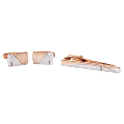 Pre-owned Saint Laurent Yves  Cassandre Ysl Logo Tie Clip And Cufflinks Set In Multi