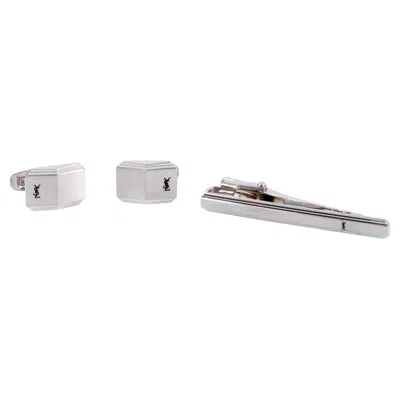 Pre-owned Saint Laurent Yves  Cassandre Ysl Logo Tie Clip And Cufflinks Set In Multi