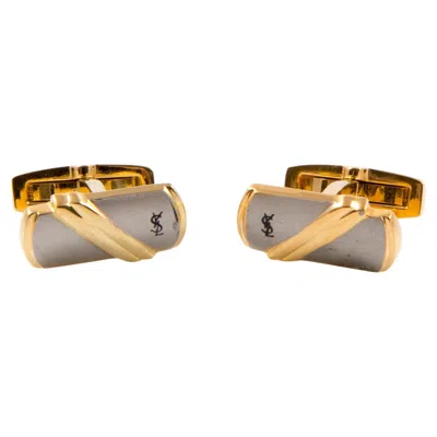Pre-owned Saint Laurent Yves  Cassandre Ysl Silver Rectangular Cuff Links In Multi