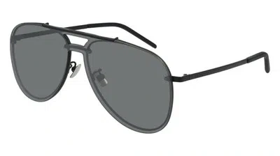 Pre-owned Saint Laurent Yves  Classic11-mask-003-99 Black Sunglasses In Silver