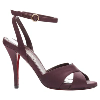 Pre-owned Saint Laurent Yves  Dark Purple Satin Red Sole Sandal Heels Eu38