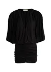 Saint Laurent Yves  Draped Ruched Mini Dress In Black