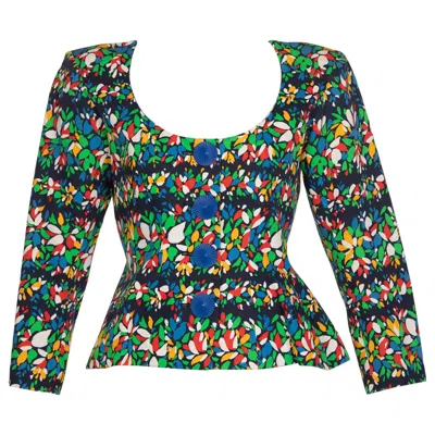 Pre-owned Saint Laurent Yves  Floral Peplum Jacket Top, 1990s In Black
