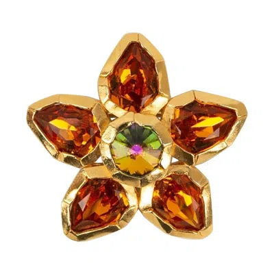 Pre-owned Saint Laurent Yves  Flower Brooch In Gold-plated Metal In Multi