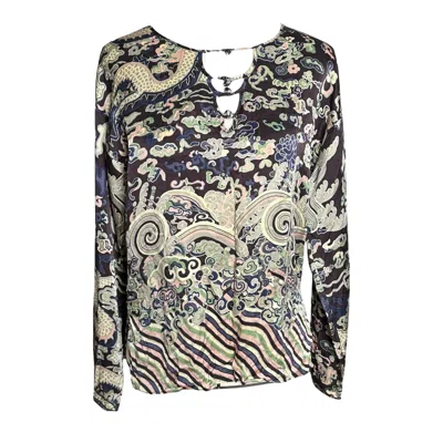 Pre-owned Saint Laurent Yves  F/w 2004 By Tom Ford Dragon Print Silk Blouse In Gray