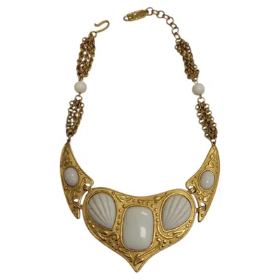 Pre-owned Saint Laurent Yves  Gold & Cream Bib Necklace In White