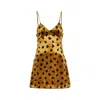 Saint Laurent Heart Print Velvet Mini Slipdress In Gold