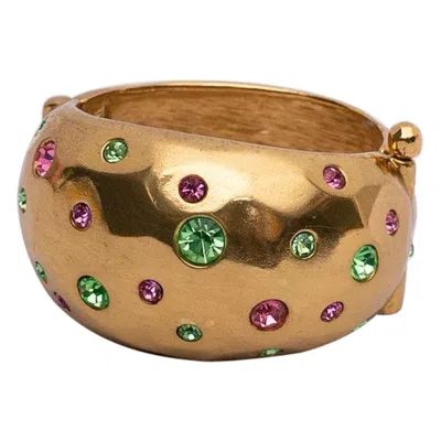 Pre-owned Saint Laurent Yves  Golden Cuff Bracelet With Rhinestones In Multi